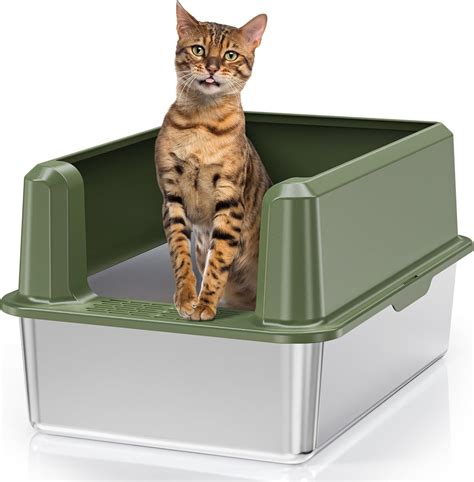 steel litter box nearby|metal litter box with lid.